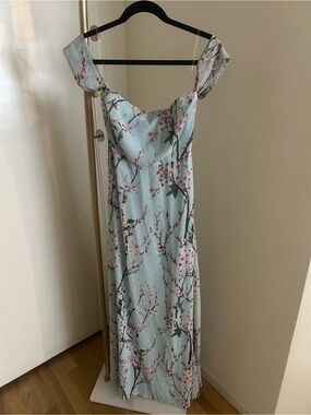 Boohoo Floral Midi Dress Blue Pink Off Shoulder Cottagecore NWT Size 8